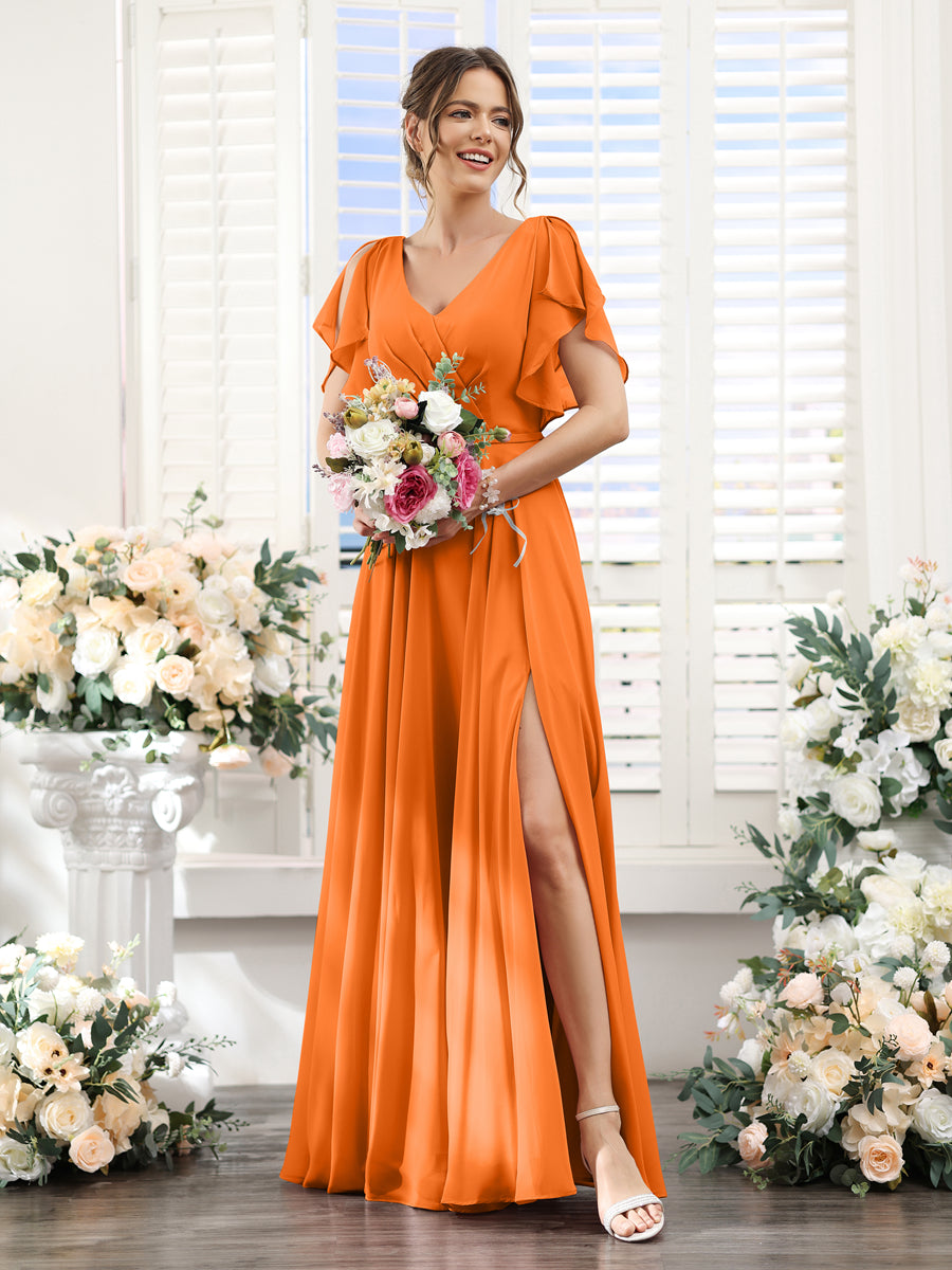 Valeria Orange front view bridesmaid dress