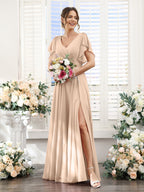 Valeria Peach front view bridesmaid dress