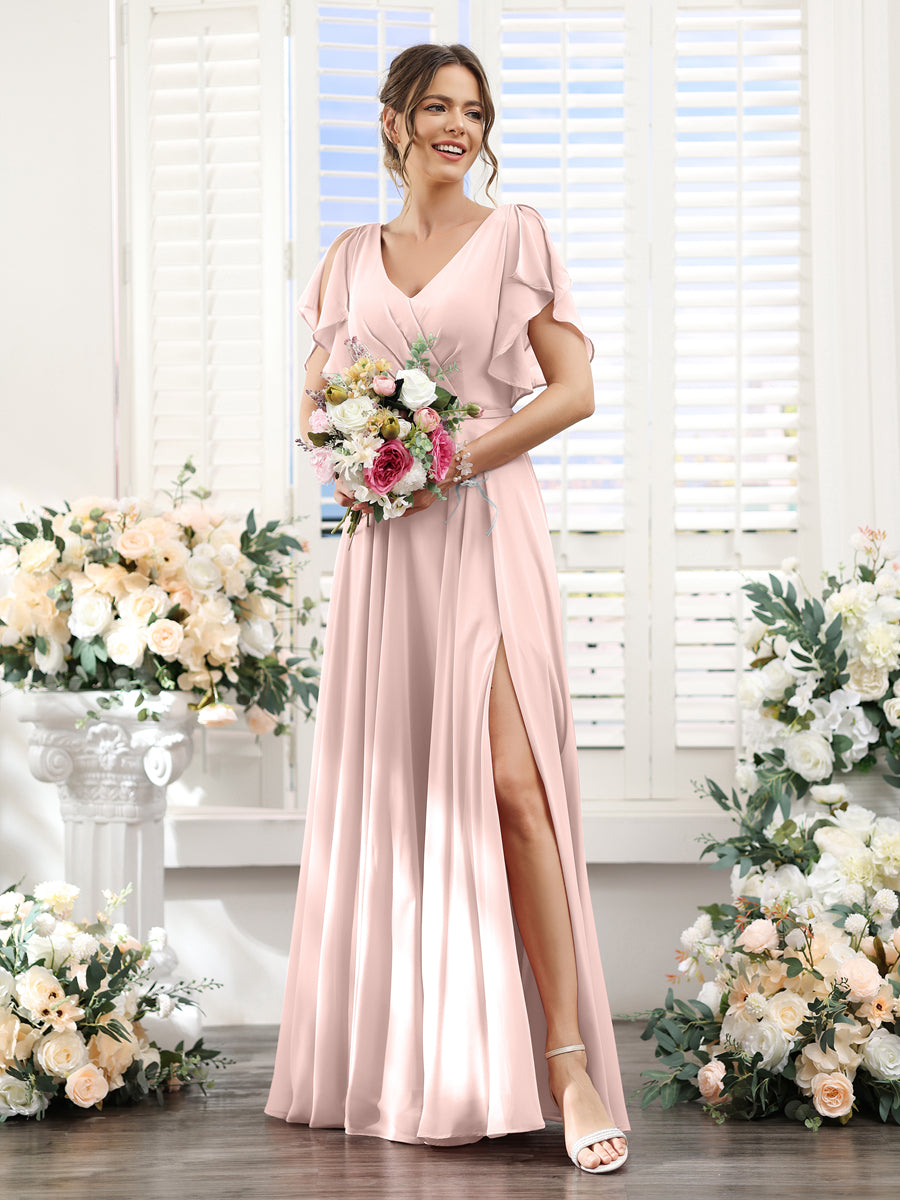 Valeria Pearl Pink front view bridesmaid dress