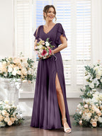Valeria Plum back view bridesmaid dress