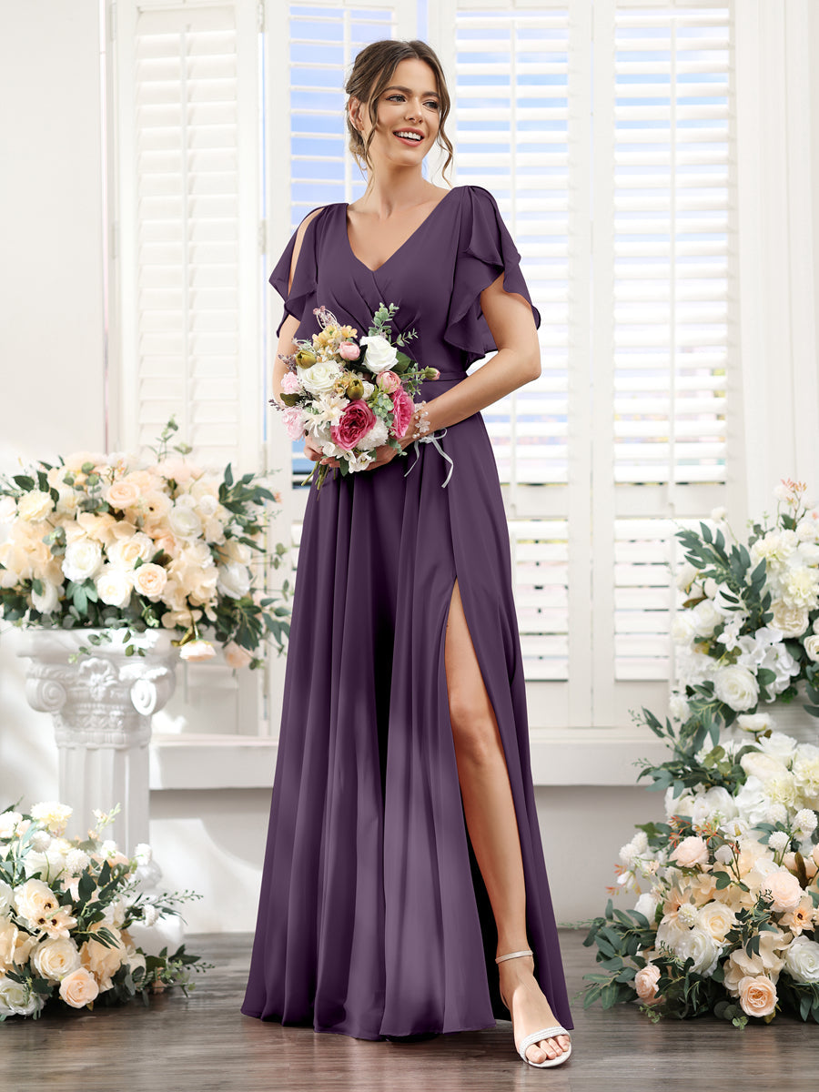 Valeria Plum back view bridesmaid dress