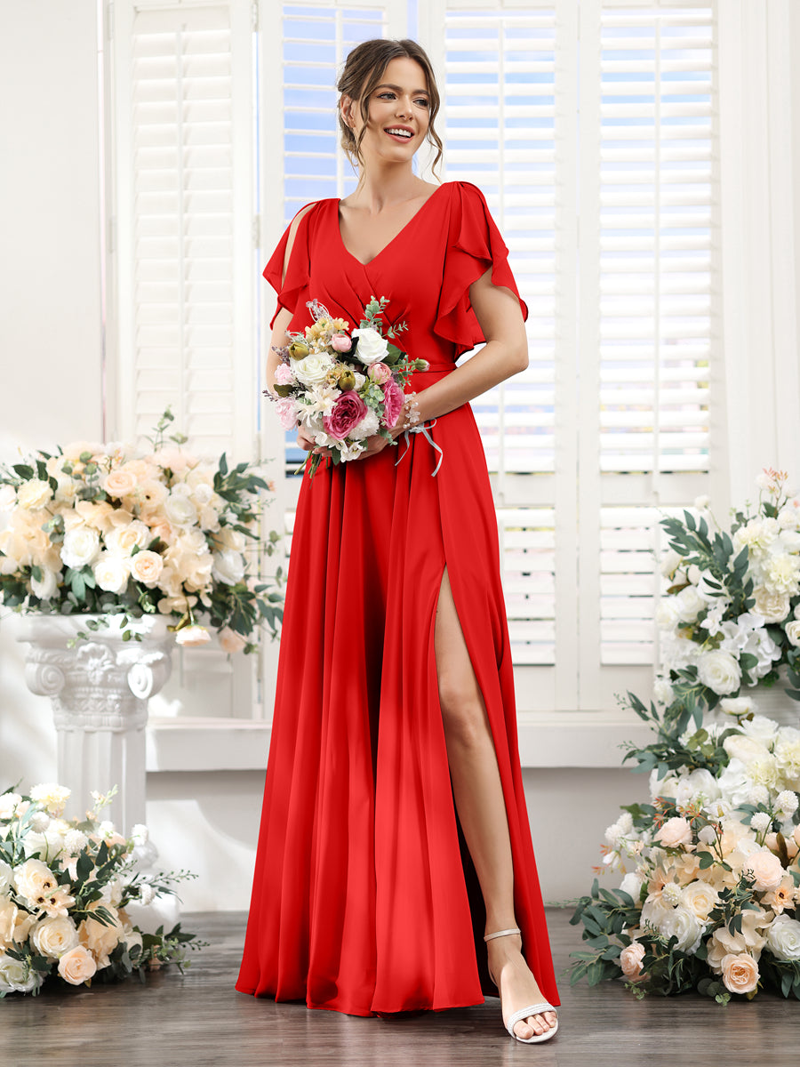 Valeria Red front view bridesmaid dress