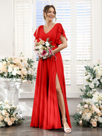 Valeria Red front view bridesmaid dress