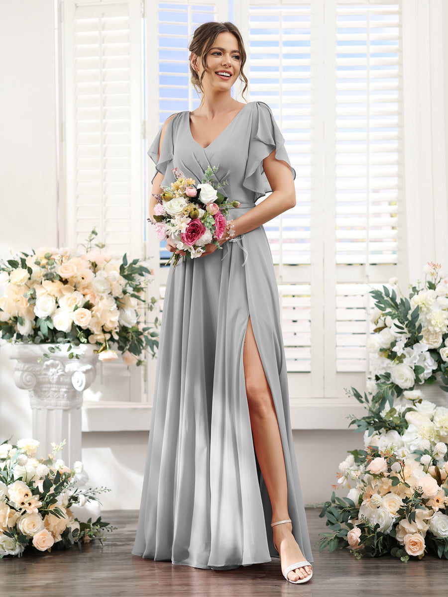 Valeria Silver front view bridesmaid dress