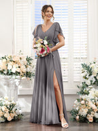 Valeria Steel Grey front view bridesmaid dress