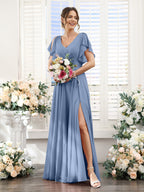 Valeria Steel Blue front view bridesmaid dress
