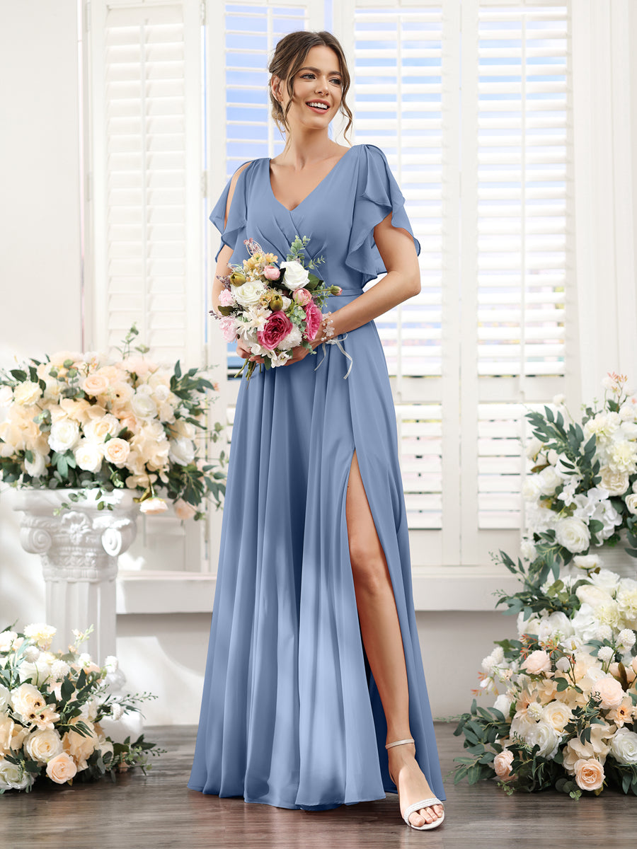 Valeria Steel Blue front view bridesmaid dress