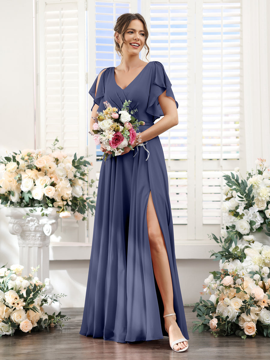 Valeria Dusty Blue back view bridesmaid dress