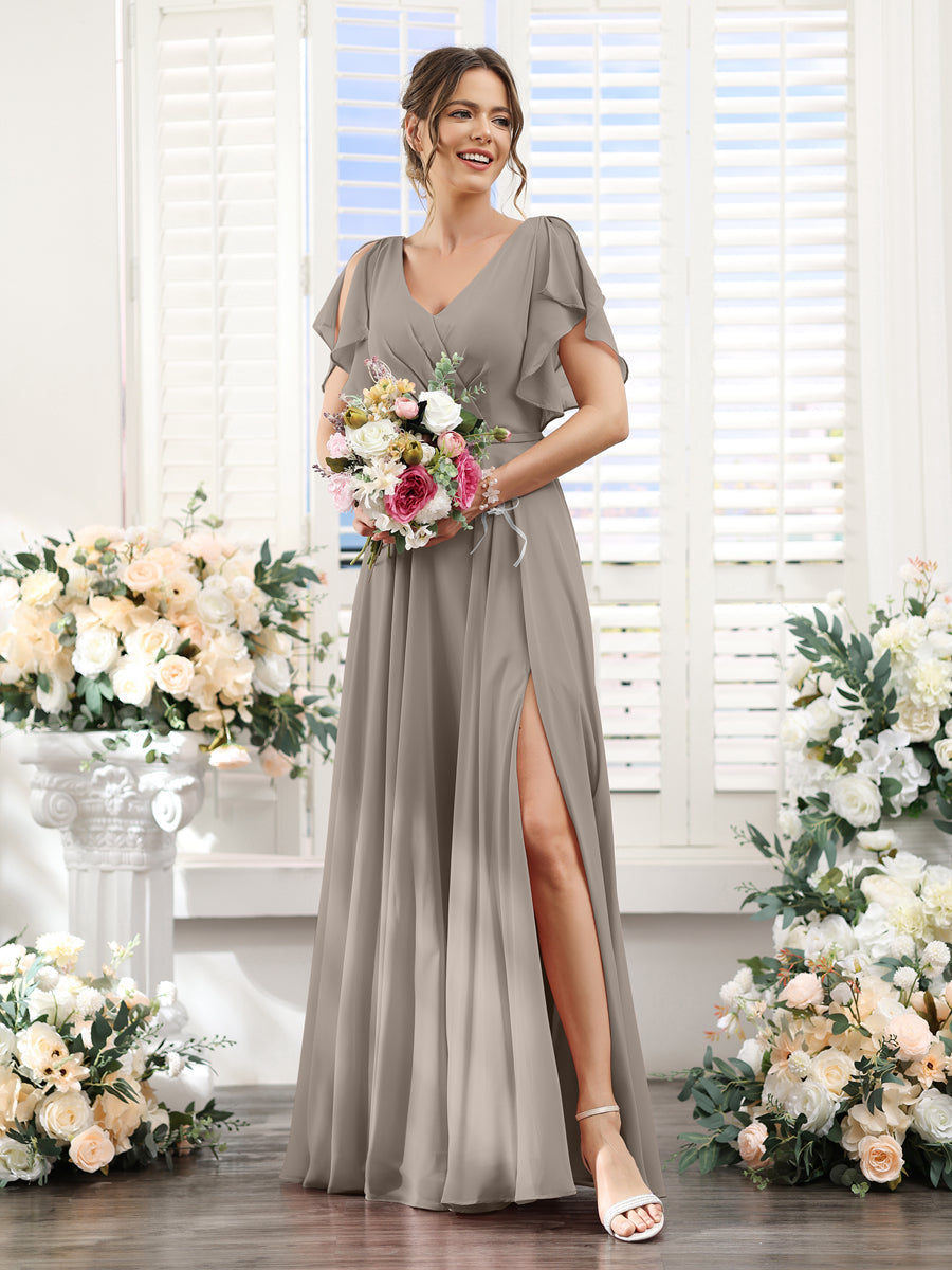 Valeria Taupe front view bridesmaid dress