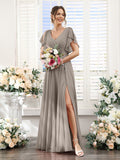 Valeria Taupe front view bridesmaid dress