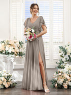 Valeria Taupe front view bridesmaid dress