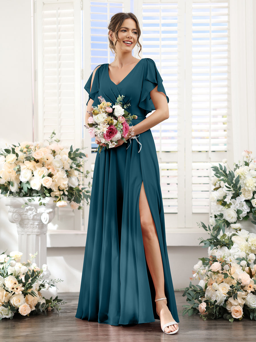 Valeria Teal front view bridesmaid dress