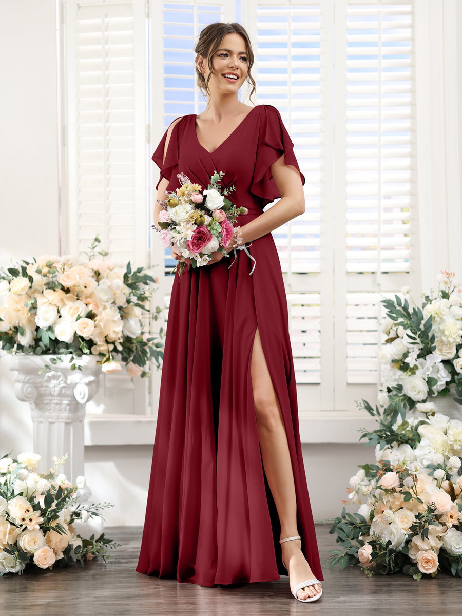 Valeria Burgundy back view bridesmaid dress