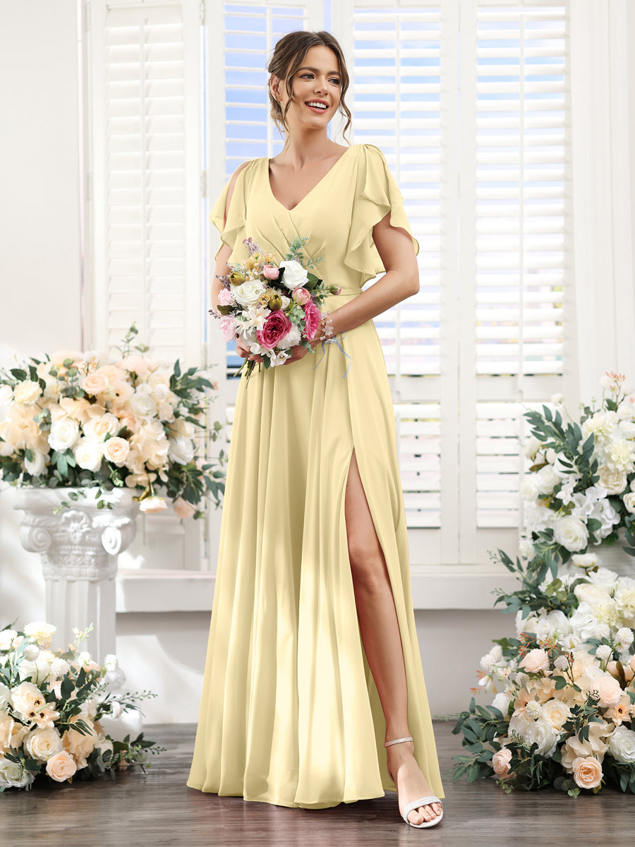 Valeria Yellow front view bridesmaid dress