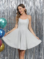 Tahlia silver front view homecoming dress