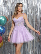 Selene lilac front view homecoming dress