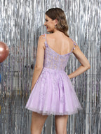 Selene lilac hem detail homecoming dress