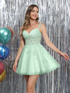 Selene mint green front view homecoming dress