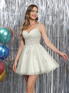 Selene silver front view homecoming dress