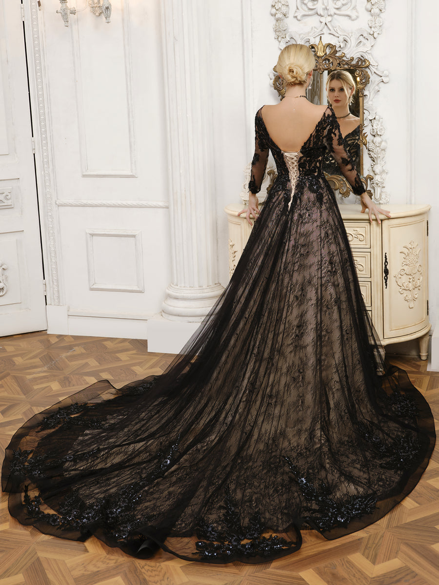 Ismerie black back view wedding dress