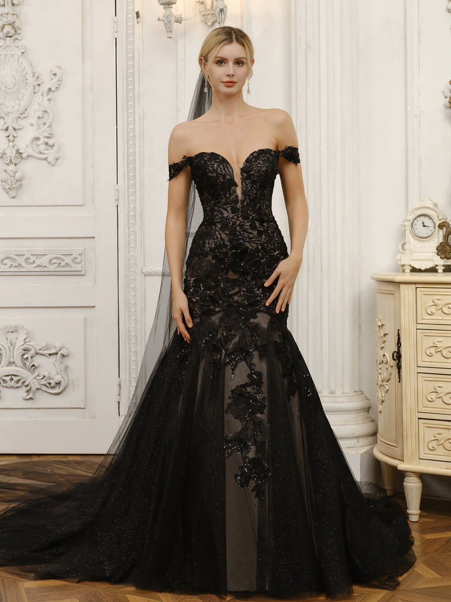 Hestia black front view wedding dress
