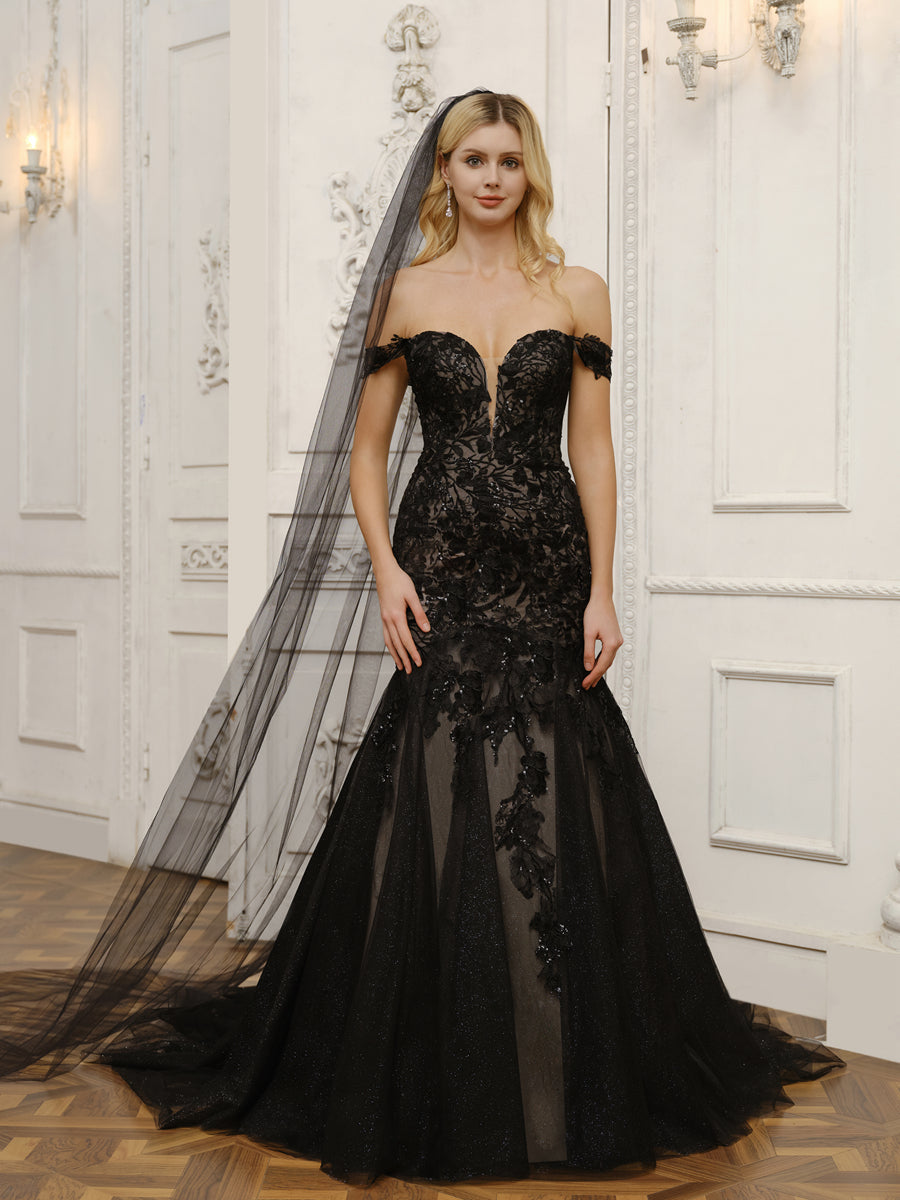 Hestia black side view wedding dress