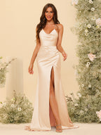 Maristella Peach bodice detail bridesmaid dress