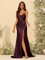Maristella Burgundy front view bridesmaid dress