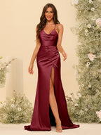 Maristella Burgundy back view bridesmaid dress