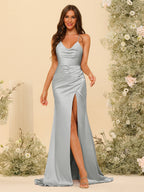 Maristella Silver front view bridesmaid dress
