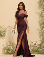 Zora Burgundy front view bridesmaid dress