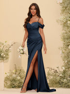 Zora Navy Blue front view bridesmaid dress