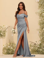 Zora Steel Grey front view bridesmaid dress