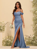 Zora Steel Blue front view bridesmaid dress