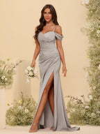 Zora Taupe front view bridesmaid dress
