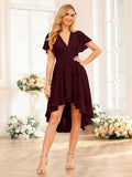 Asteria Burgundy front view wedding guest dress