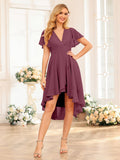 Asteria Plum front view wedding guest dress