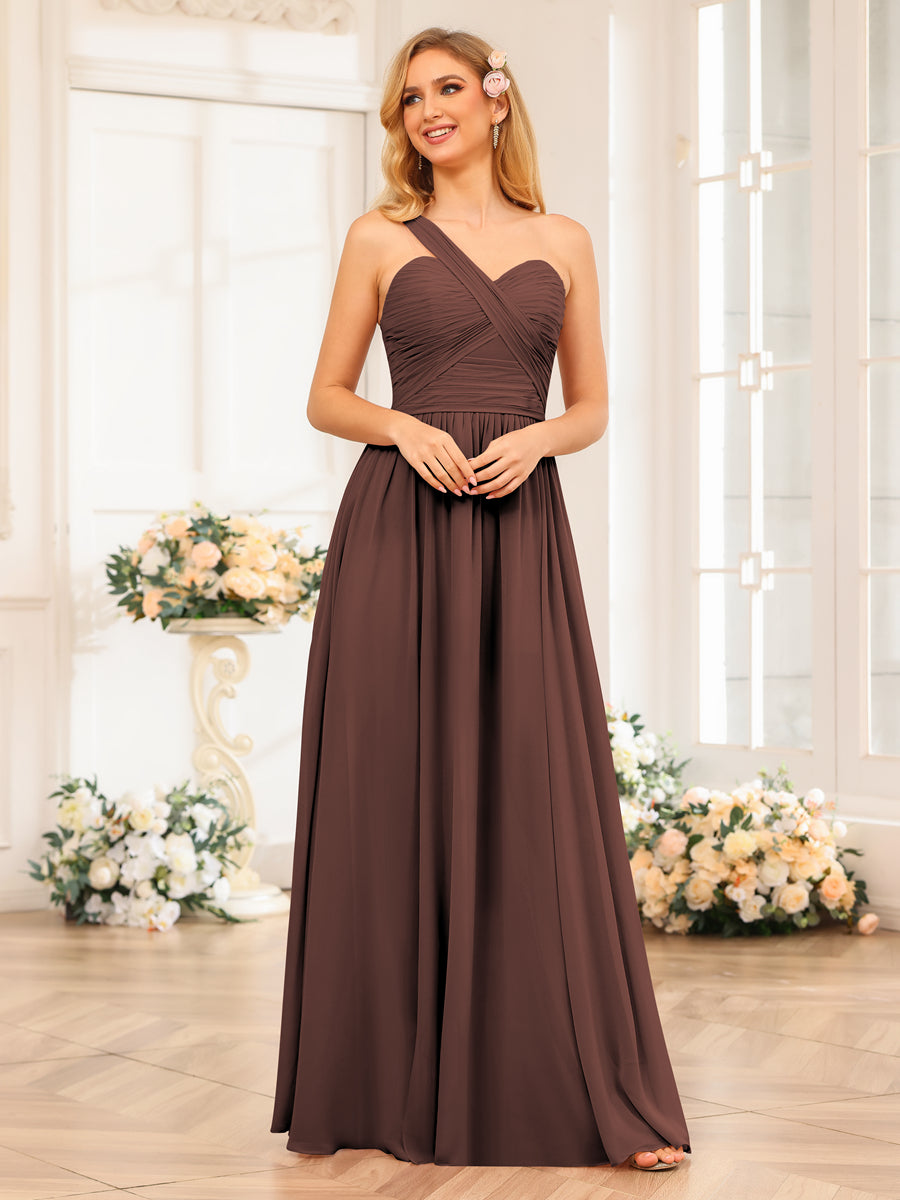 Nerissa Brown front view bridesmaid dress
