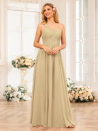 Nerissa Champagne back view bridesmaid dress