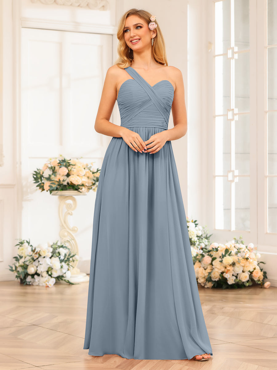 Nerissa Dusty Blue front view bridesmaid dress