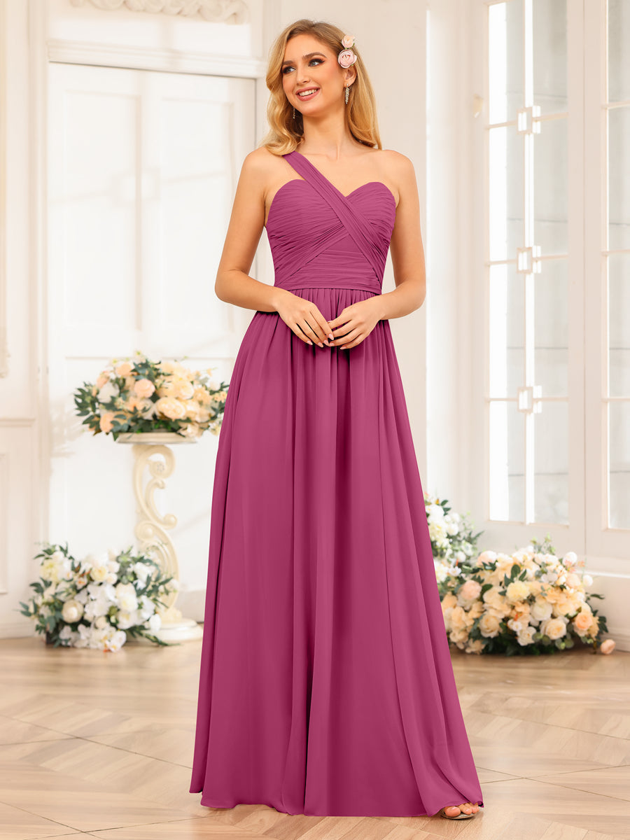 Nerissa Fuchsia back view bridesmaid dress