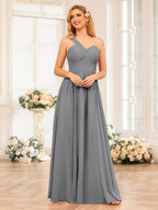 Nerissa Grey front view bridesmaid dress