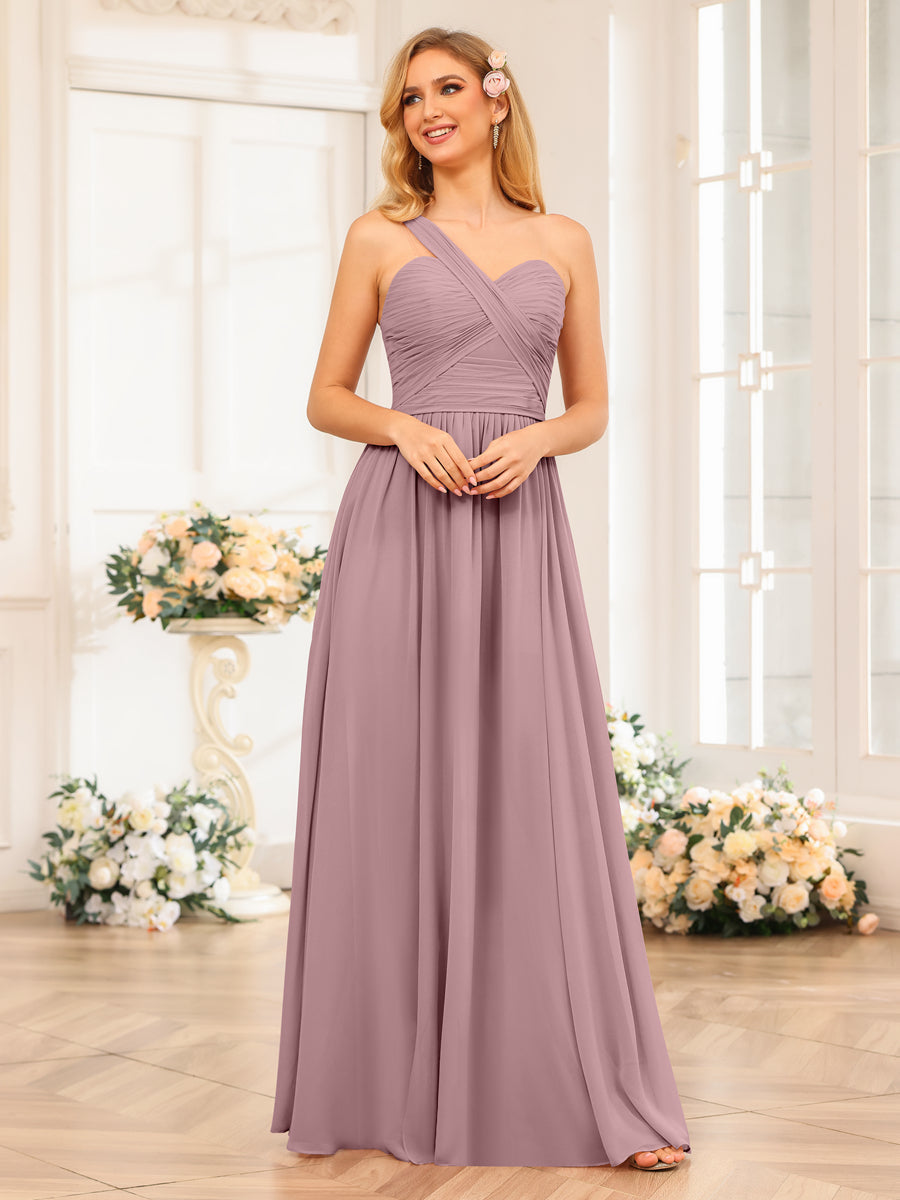 Nerissa Mauve front view bridesmaid dress