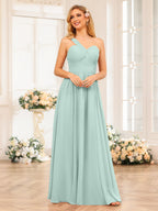 Nerissa Pool Blue front view bridesmaid dress