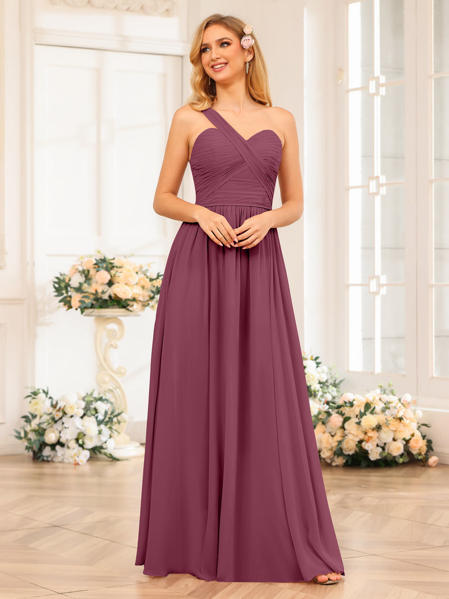 Nerissa Plum front view bridesmaid dress