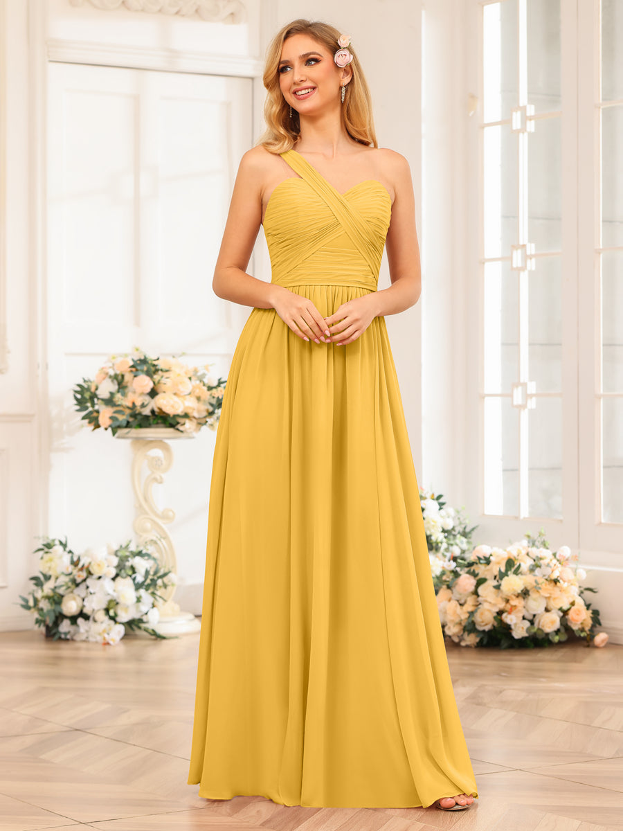 Nerissa Gold front view bridesmaid dress