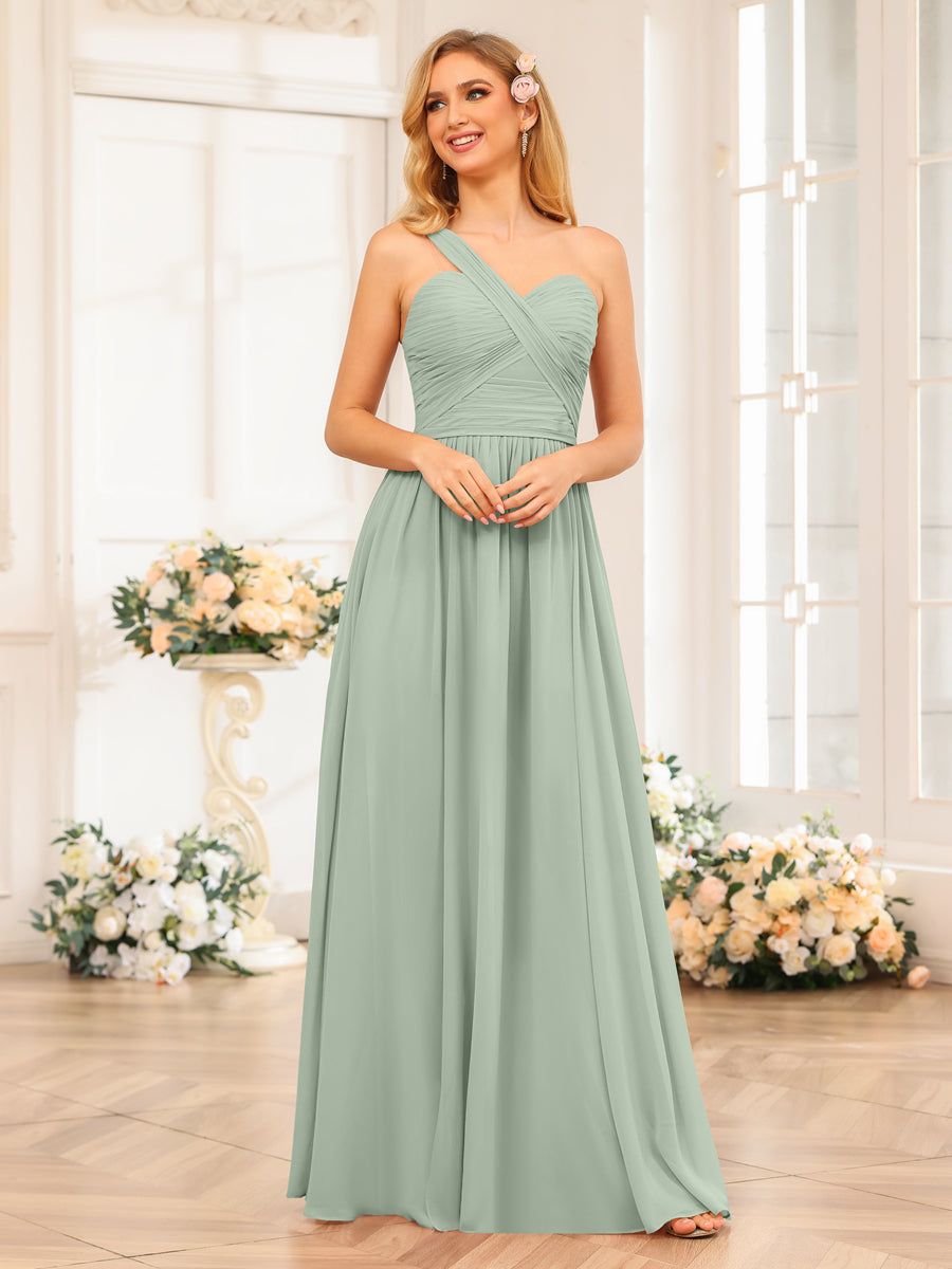 Nerissa Sage Green front view bridesmaid dress