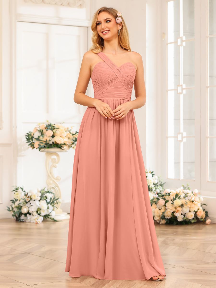 Nerissa Coral front view bridesmaid dress
