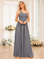 Nerissa Steel Grey front view bridesmaid dress