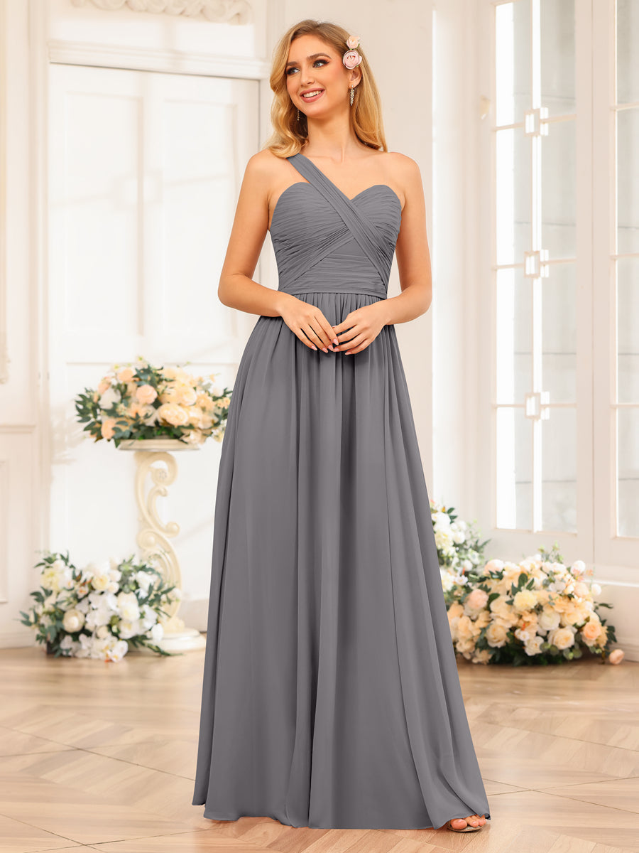 Nerissa Steel Grey front view bridesmaid dress